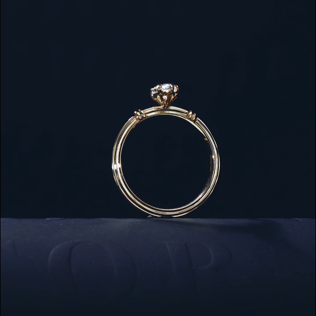 Luneria Époque — White Marquise Lab Diamond Yellow Gold Ribbed Solitaire Ring