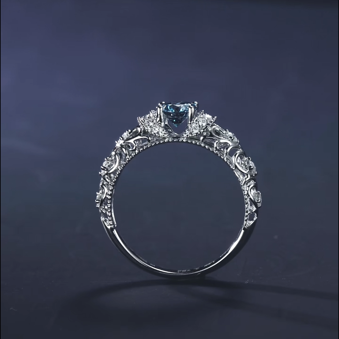 Luneria Azur — Fancy Blue Round Lab Diamond Vintage Filigree Ring