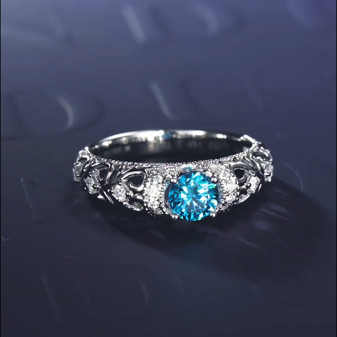 Luneria Azur — Fancy Blue Round Lab Diamond Vintage Filigree Ring