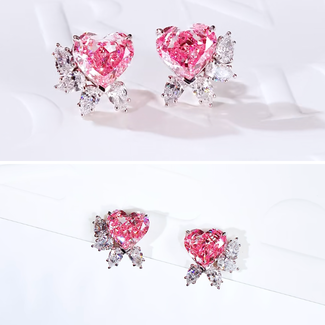 Pink Heart Diamond Stud Earrings
