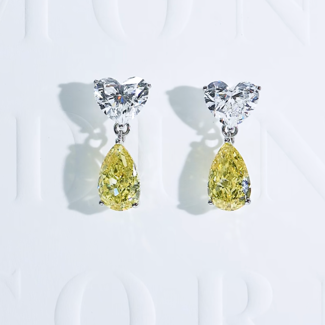 Yellow Pear & Heart Diamond Drop Earrings
