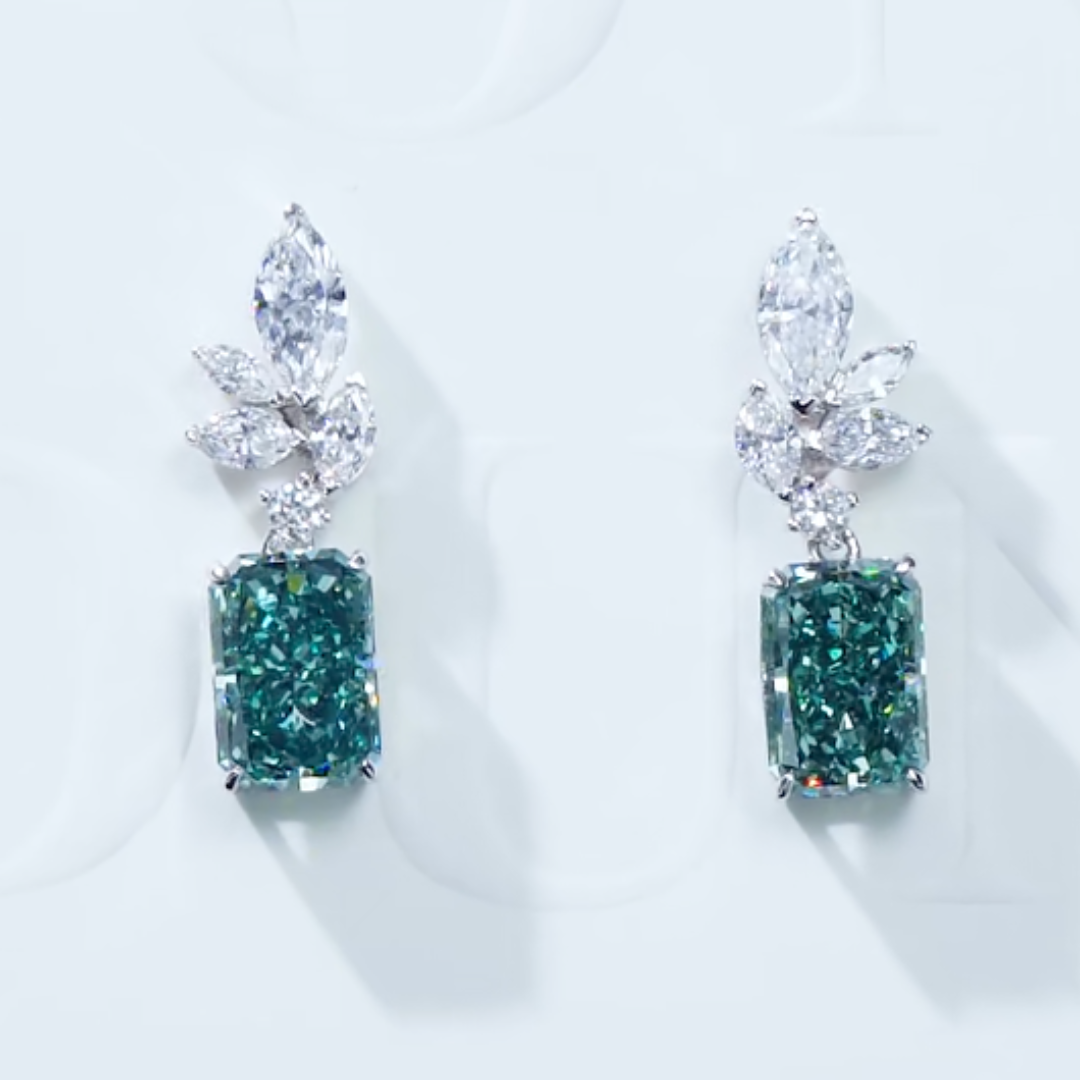 Green Radiant Diamond Marquise Drop Earrings
