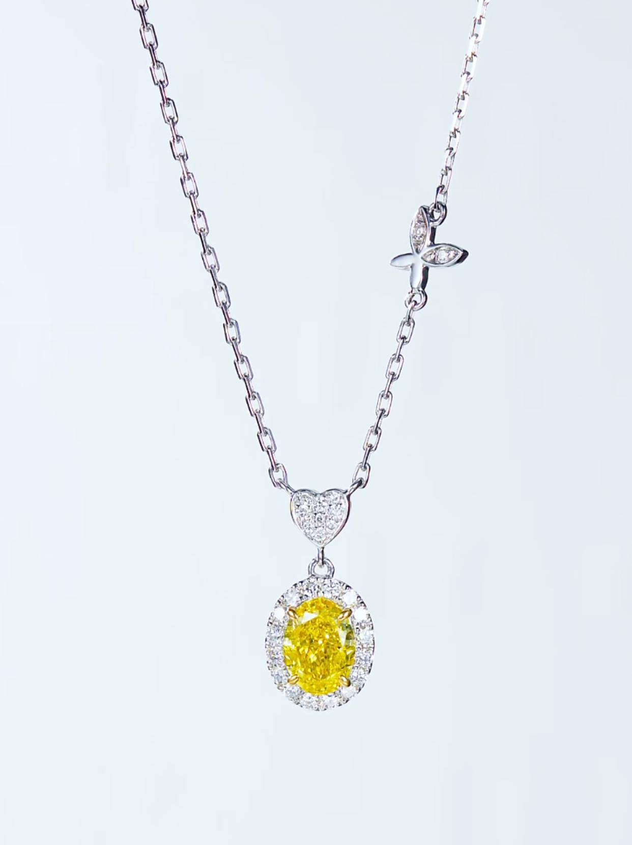 Luneria Papillon — Yellow Diamond Halo Necklace with Butterfly Accent