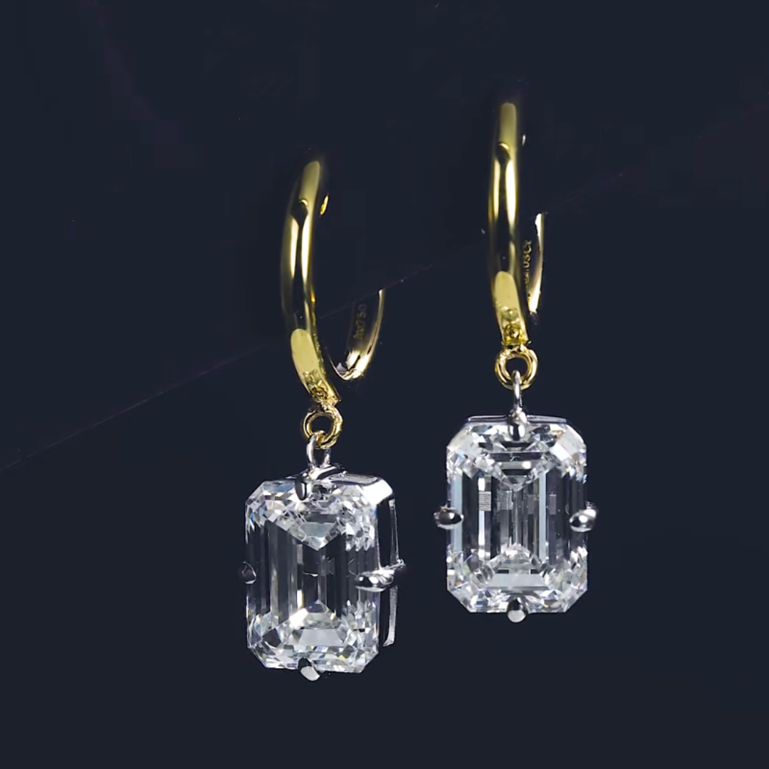 Emerald Cut Diamond Gold Hoop Earrings