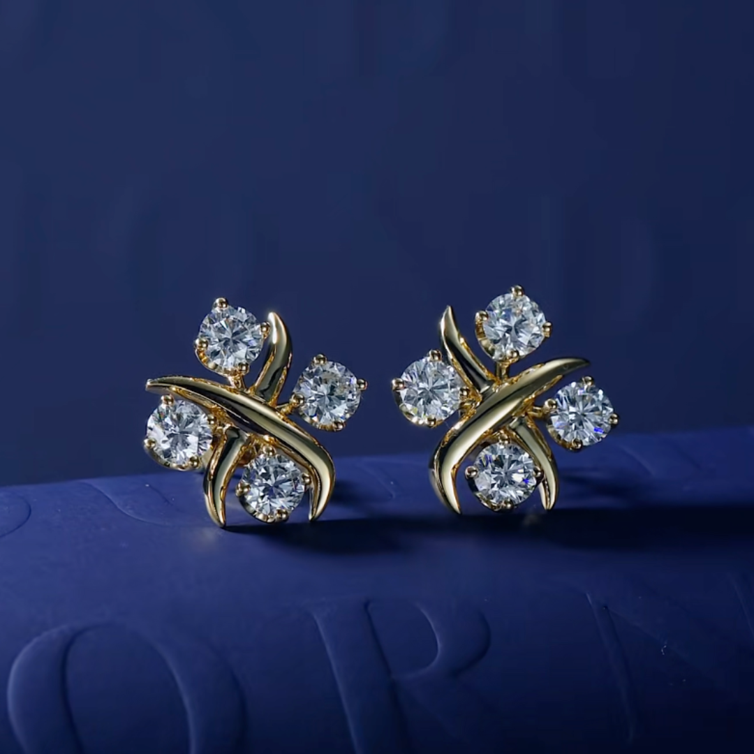 Diamond Cluster Gold Stud Earrings
