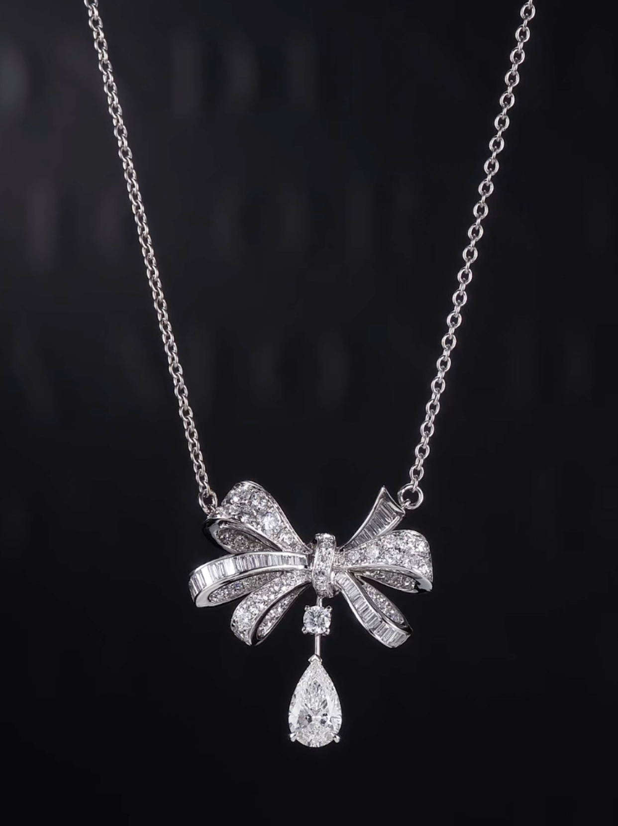 Luneria Ruban — Diamond Bow & Pear Drop Necklace