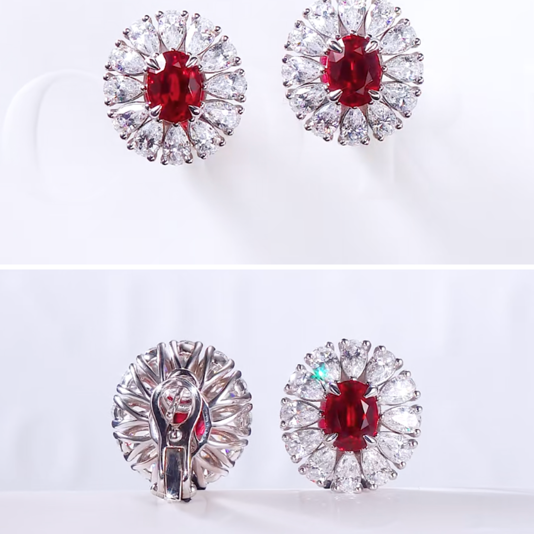 Ruby Oval Halo Clip Earrings