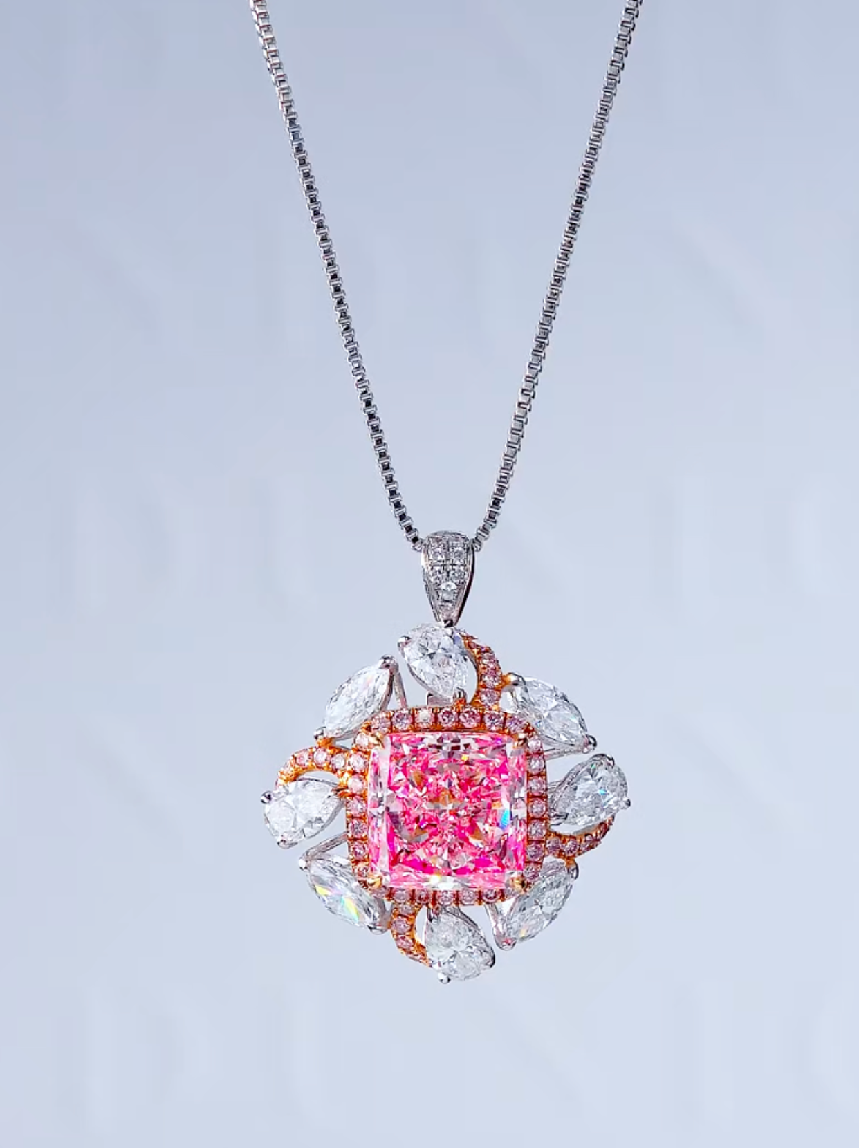 Luneria Pivoine — Pink Radiant Diamond Double Halo Necklace