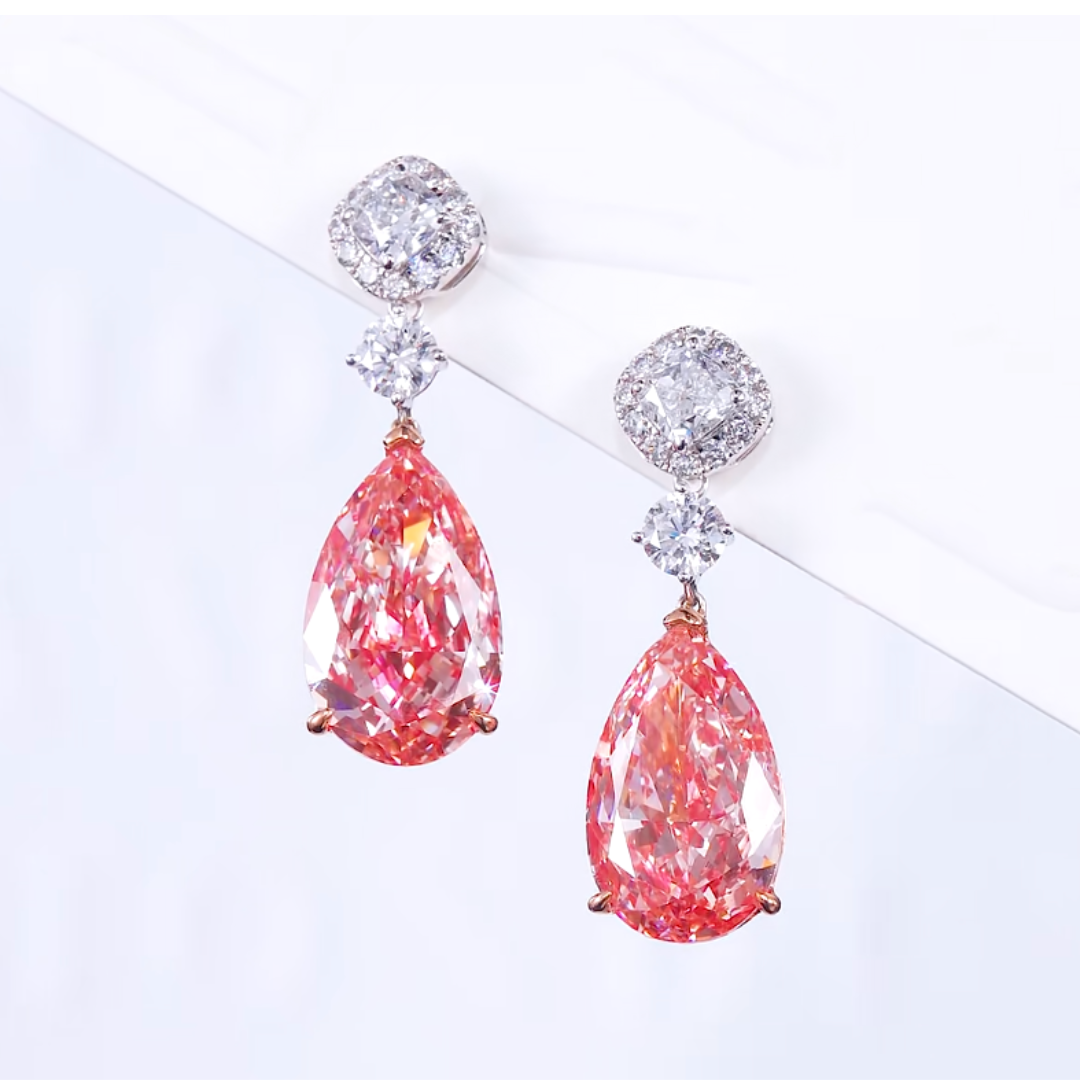 Pink Pear Diamond Drop Earrings