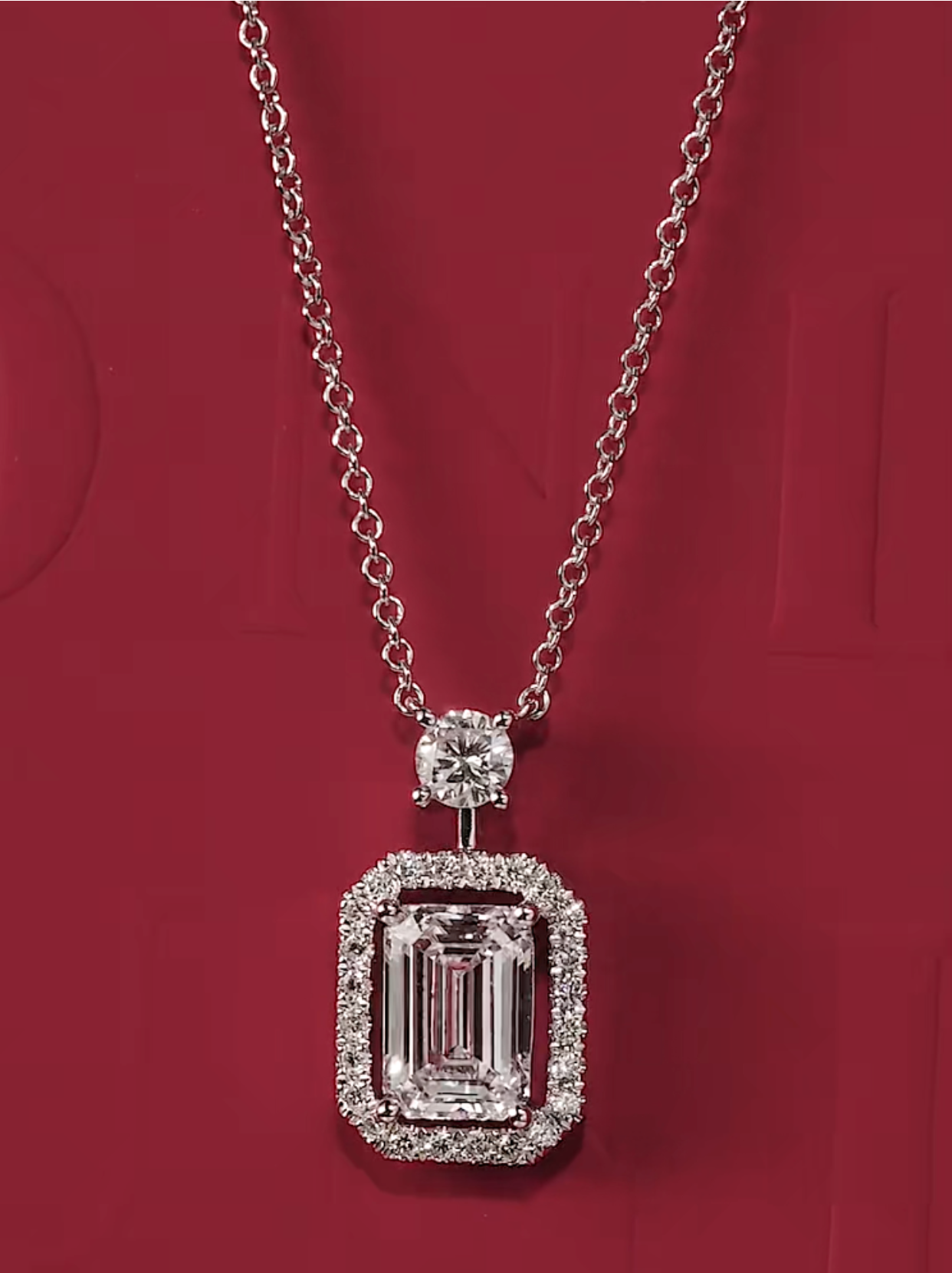 Luneria Carrée — Emerald Cut Diamond Halo Drop Necklace