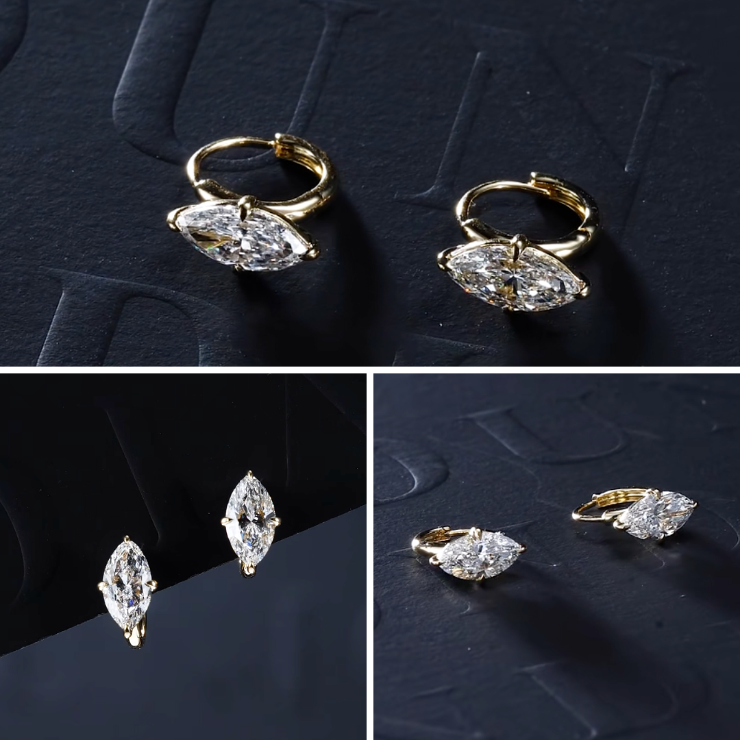 Marquise Diamond Gold Huggie Earrings