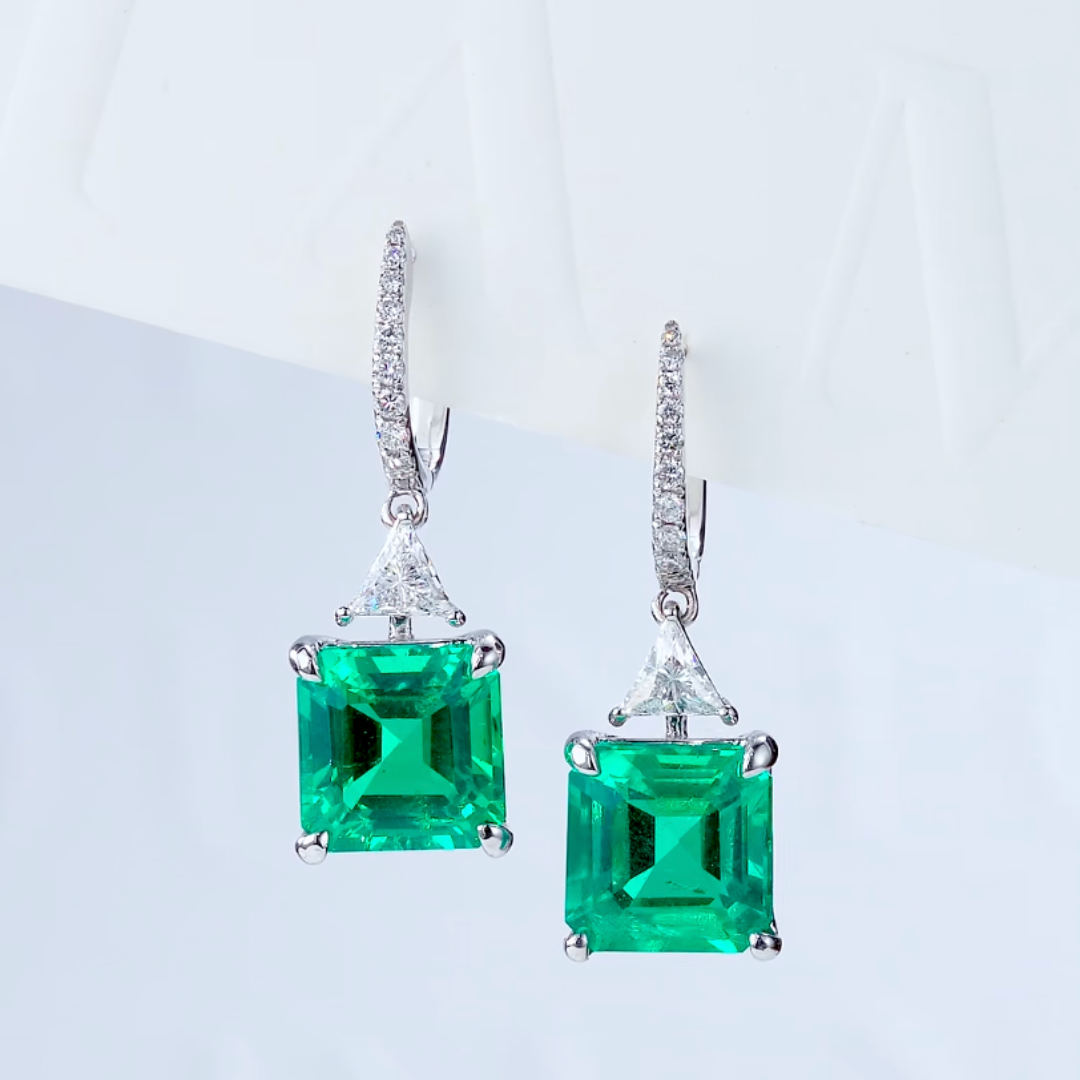 Emerald Asscher Diamond Drop Earrings