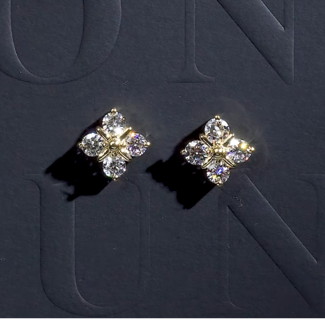 Diamond Clover Gold Stud Earrings
