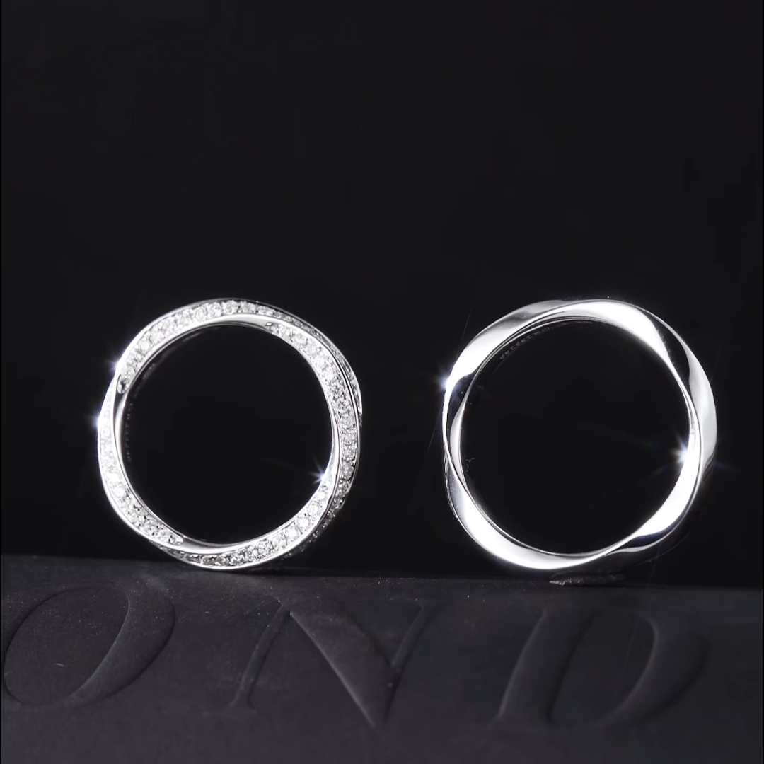 Luneria Rosa — Diamond Pavé Eternity Band & Twisted Plain Band Matching Set