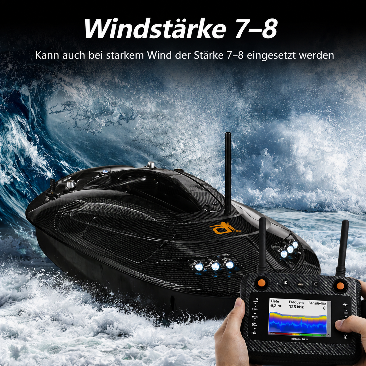 GPS-gestütztes Futterboot mit präziser Navigation, integriertem Fischfinder-Sonar, automatischer Fütterung und Rückführung – für einfaches Auffinden von Fischen und höhere Angelerfolge.