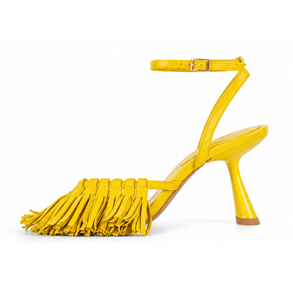 Square Toe Fringe Flip Flops Ankle Strap Sandals