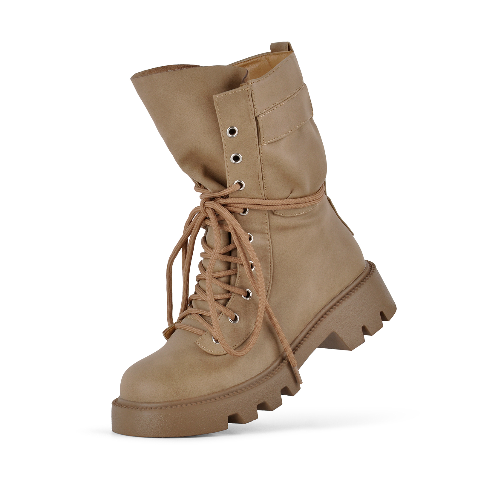 Pocket Lace-up Chunky Heel Moto Ankle Boots