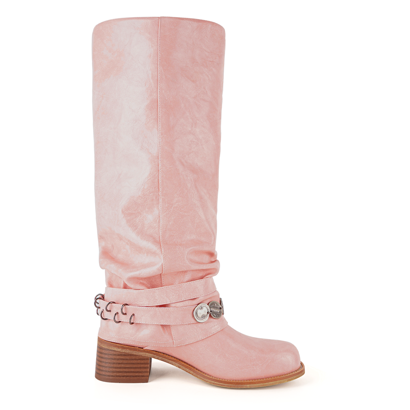 Fringe Buckle Metal Embellished Knee High Western Boots