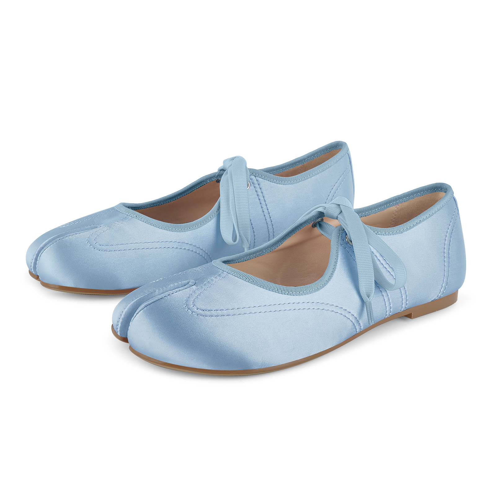 Round Toe Satin Tabi Lace-up Flats