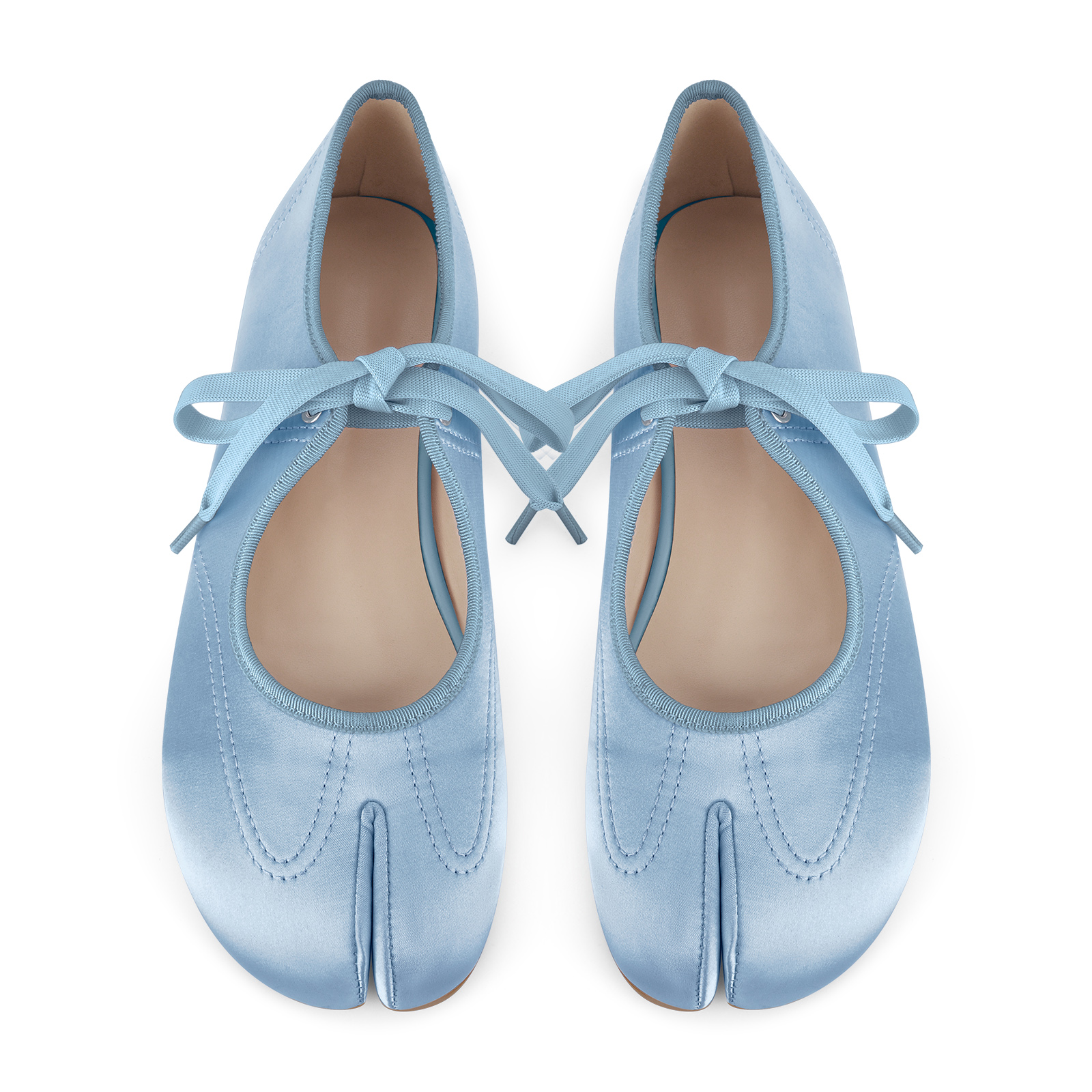 Round Toe Satin Tabi Lace-up Flats