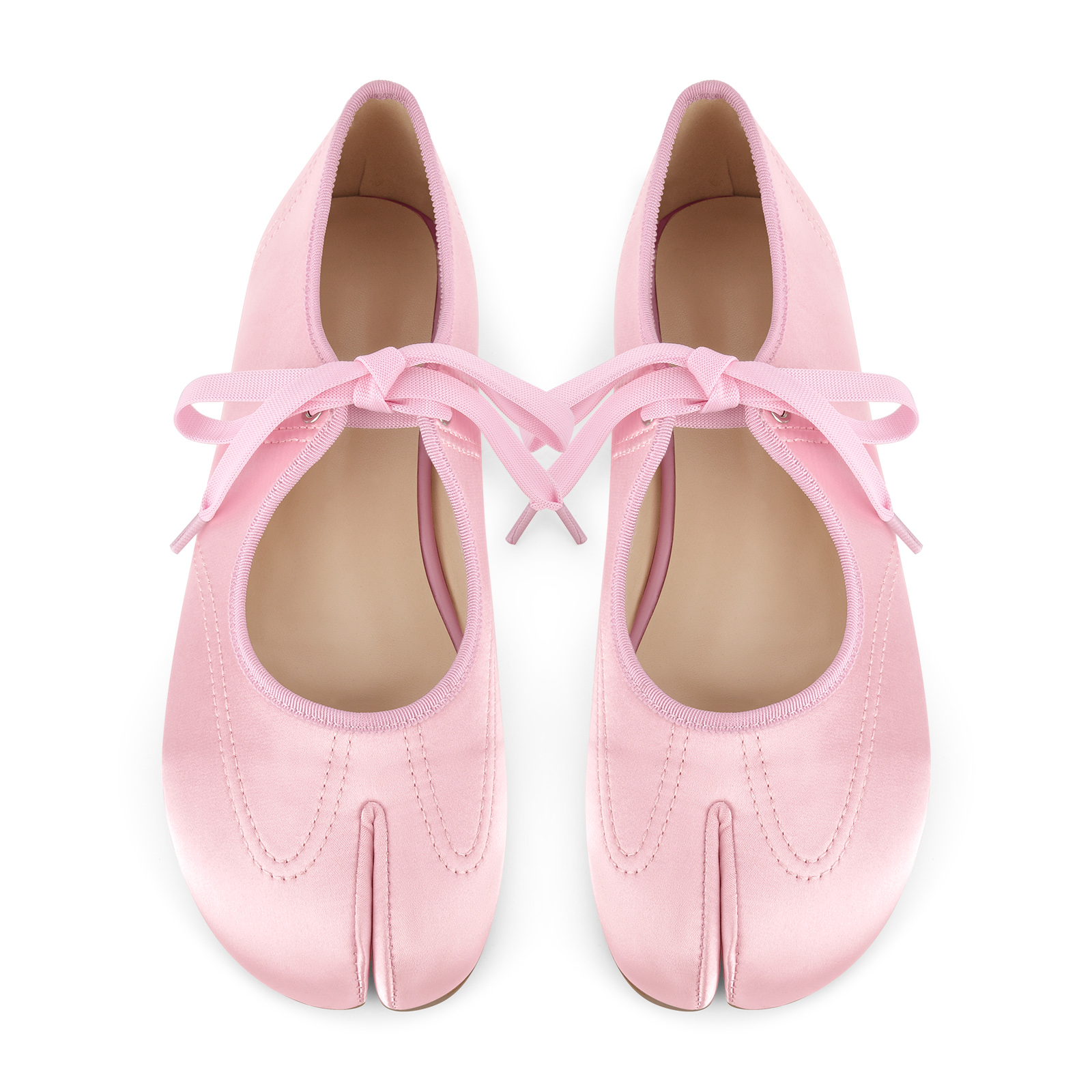 Round Toe Satin Tabi Lace-up Flats