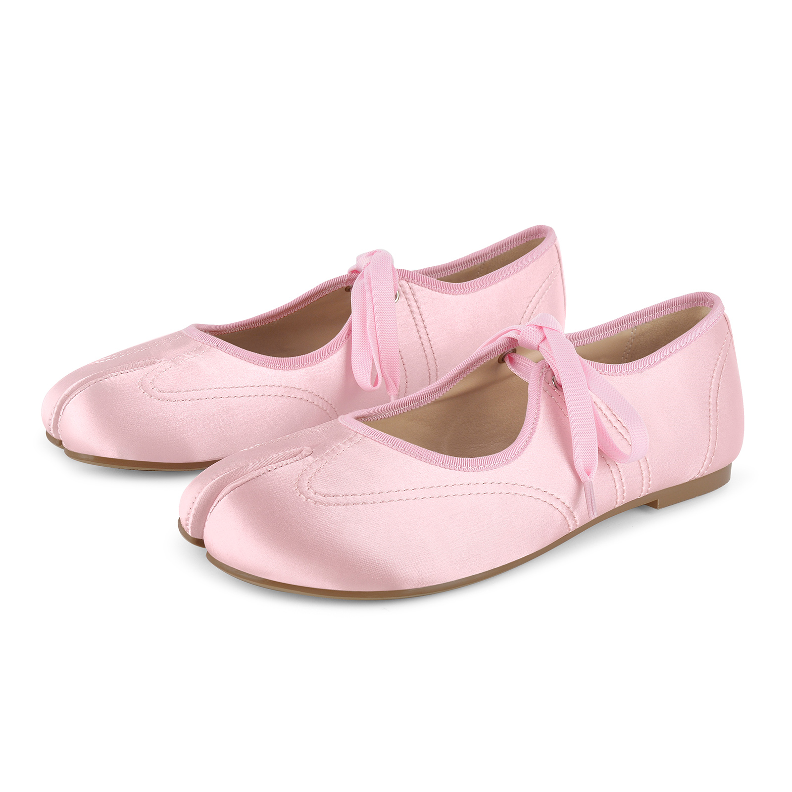Round Toe Satin Tabi Lace-up Flats