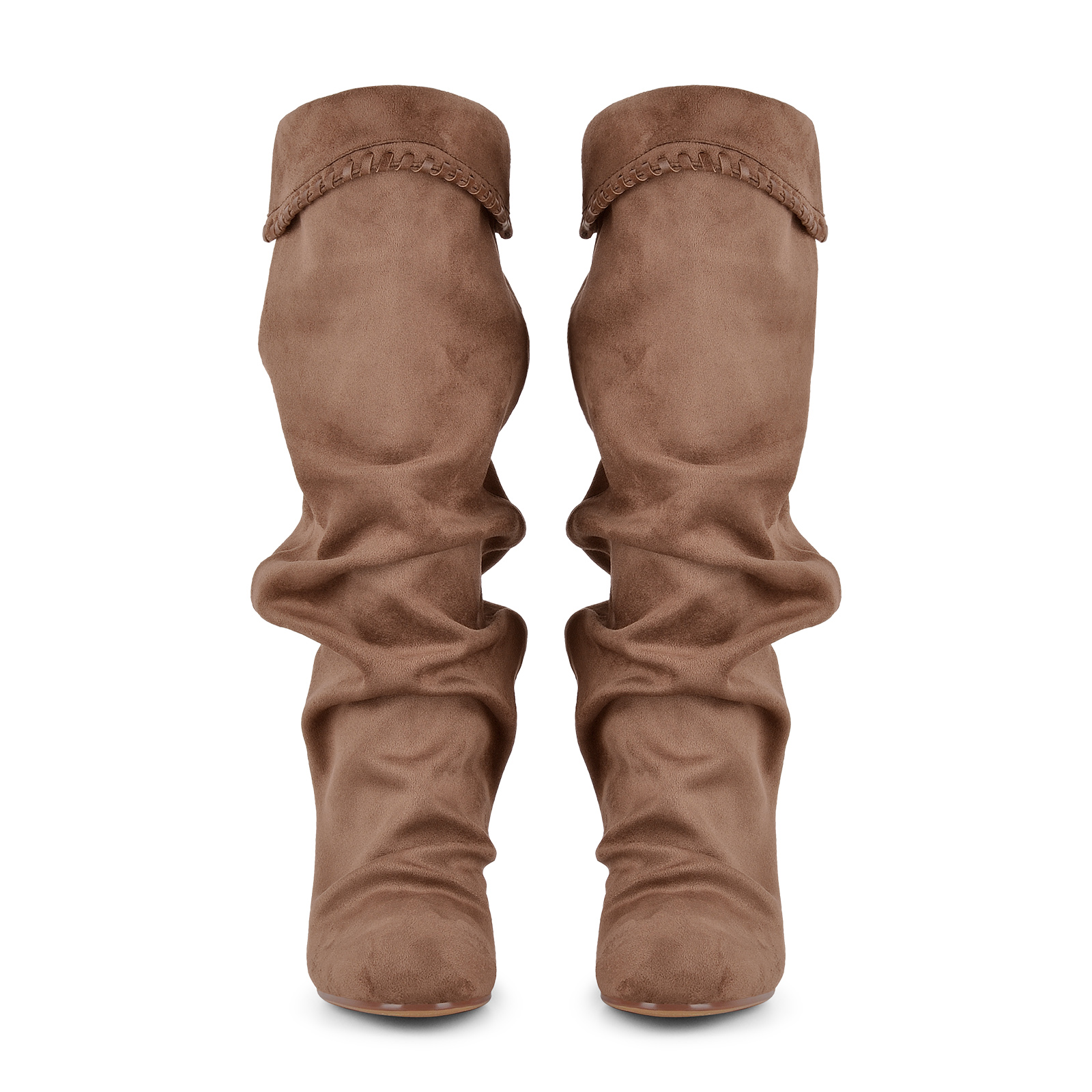 Suede Slouchy Braided Trim Wedge Heel Knee High Boots