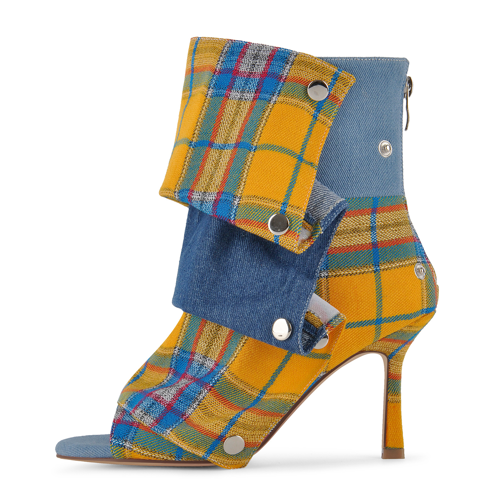 Open Toe Plaid Removable Ankle Boots