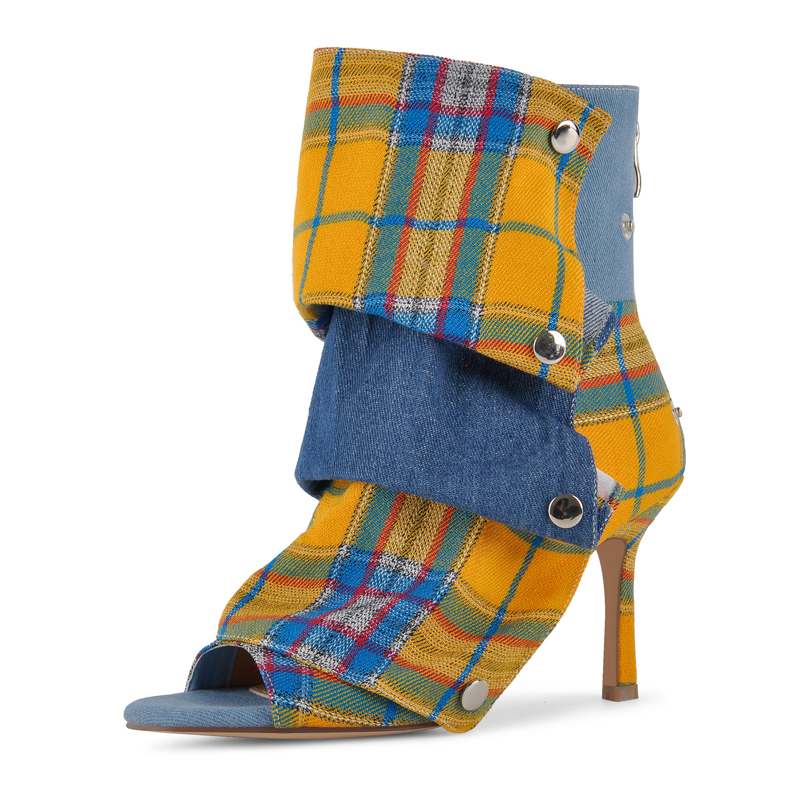 Open Toe Plaid Removable Ankle Boots