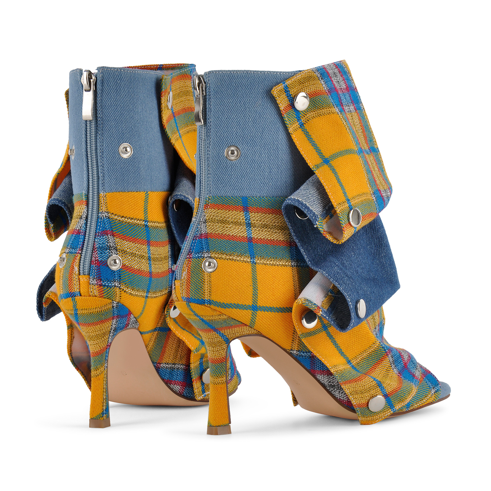 Open Toe Plaid Removable Ankle Boots