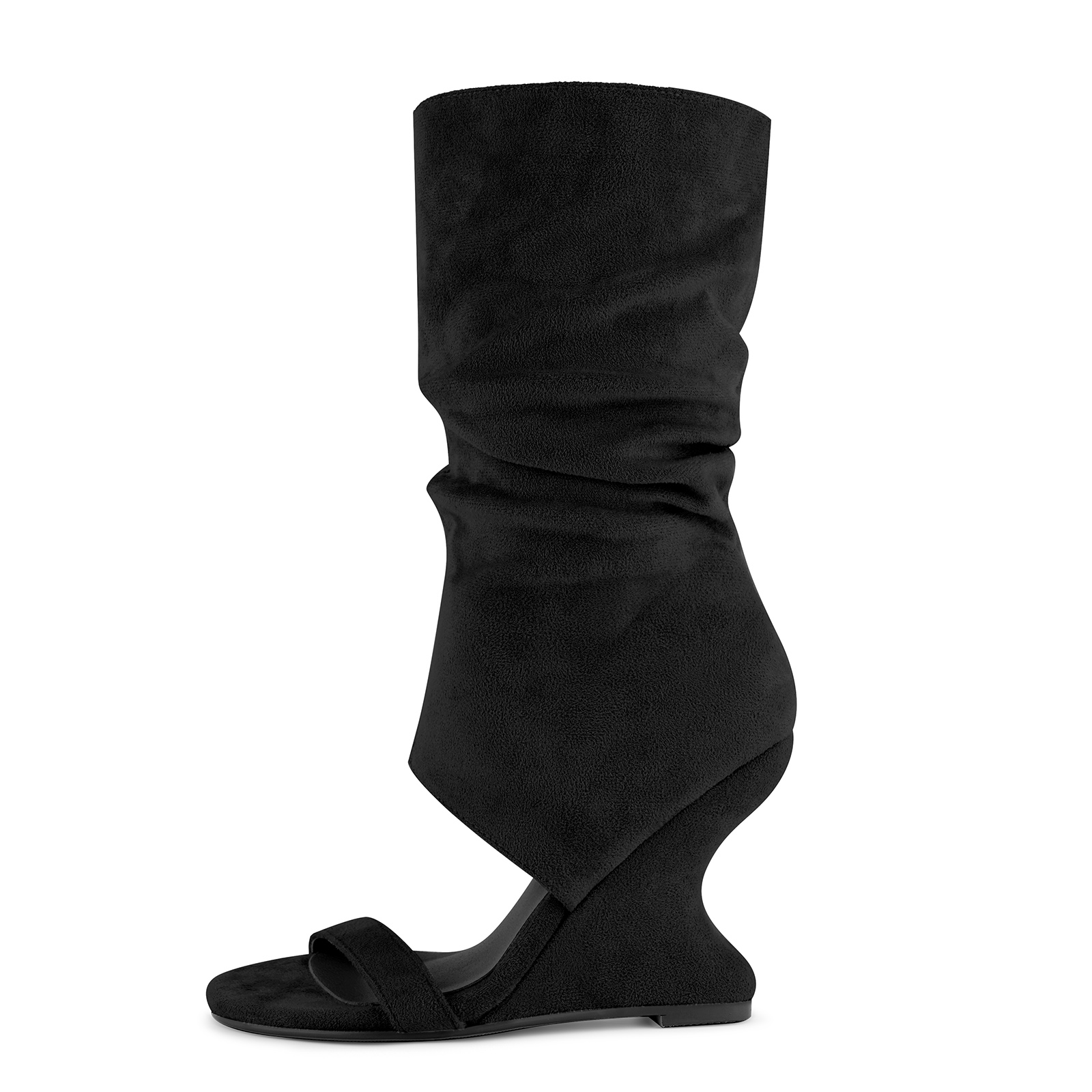 Suede Ruched Mid-Calf Wedge Boots Sandals