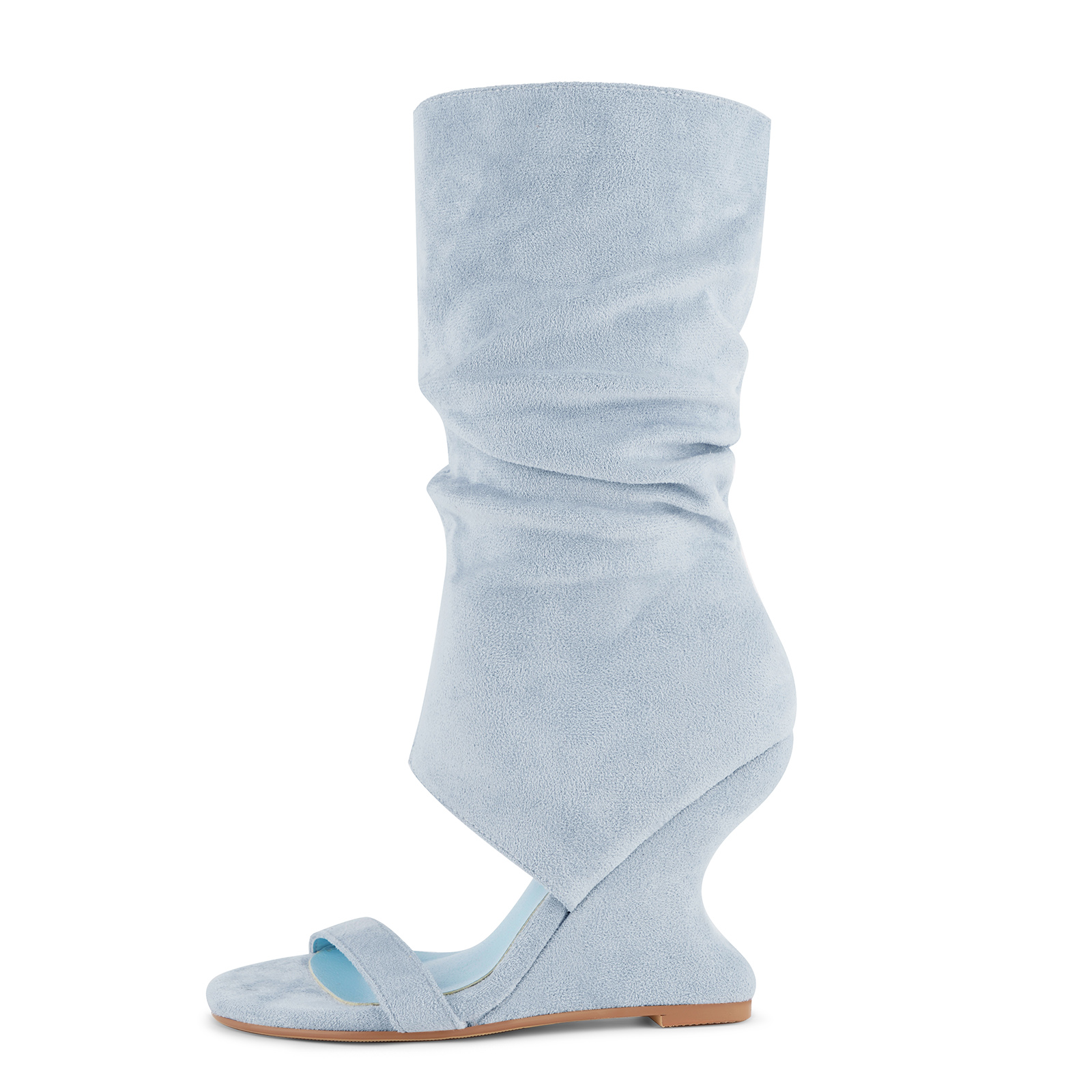 Suede Ruched Mid-Calf Wedge Boots Sandals