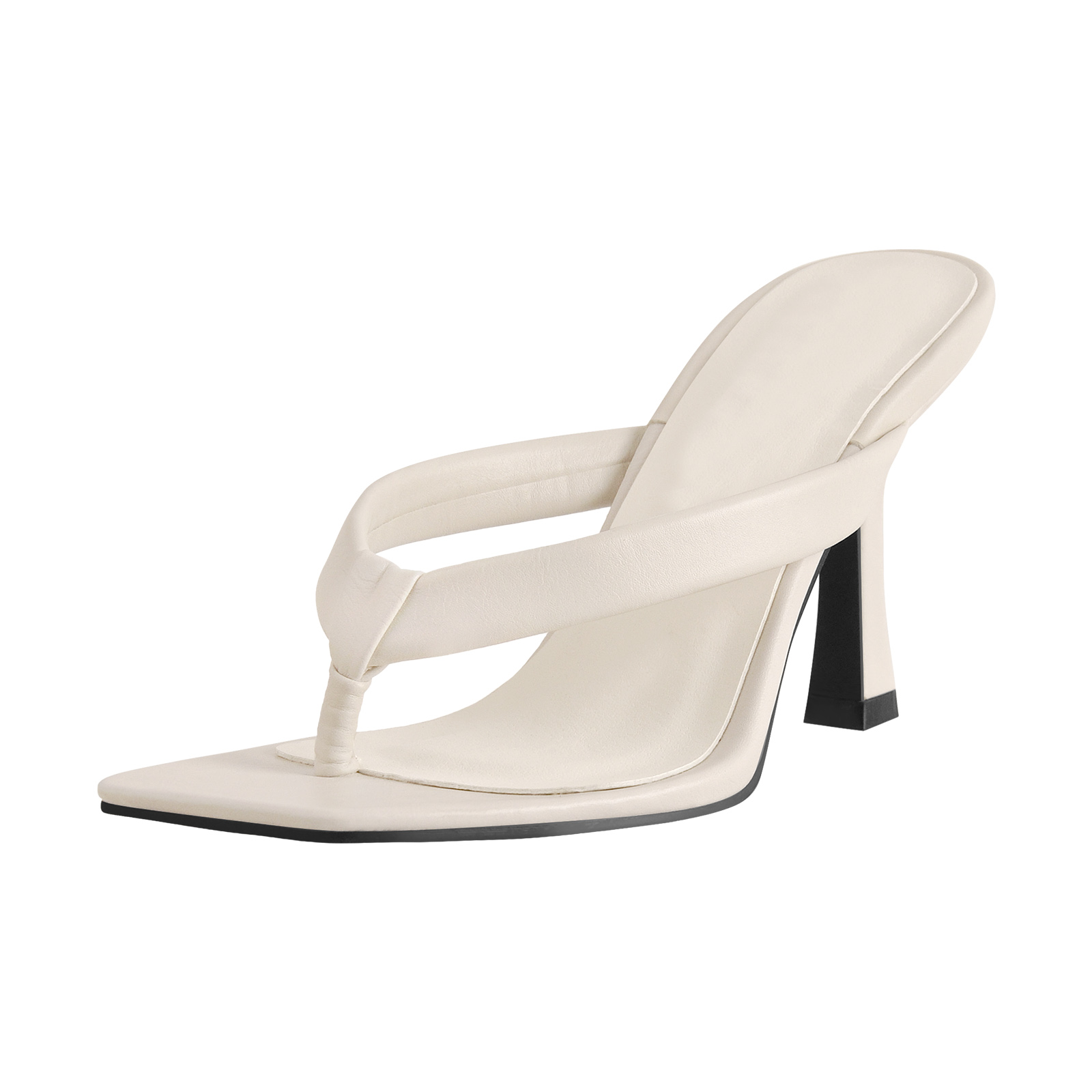 Beige Square Toe Flip-Flop Sandals