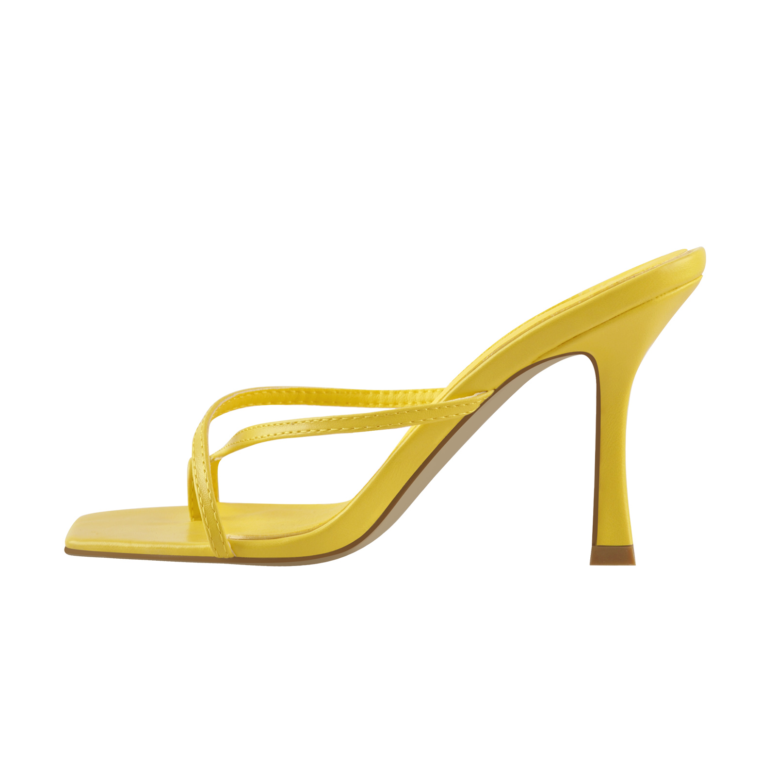 Yellow Square Toe Thong Mule Sandals