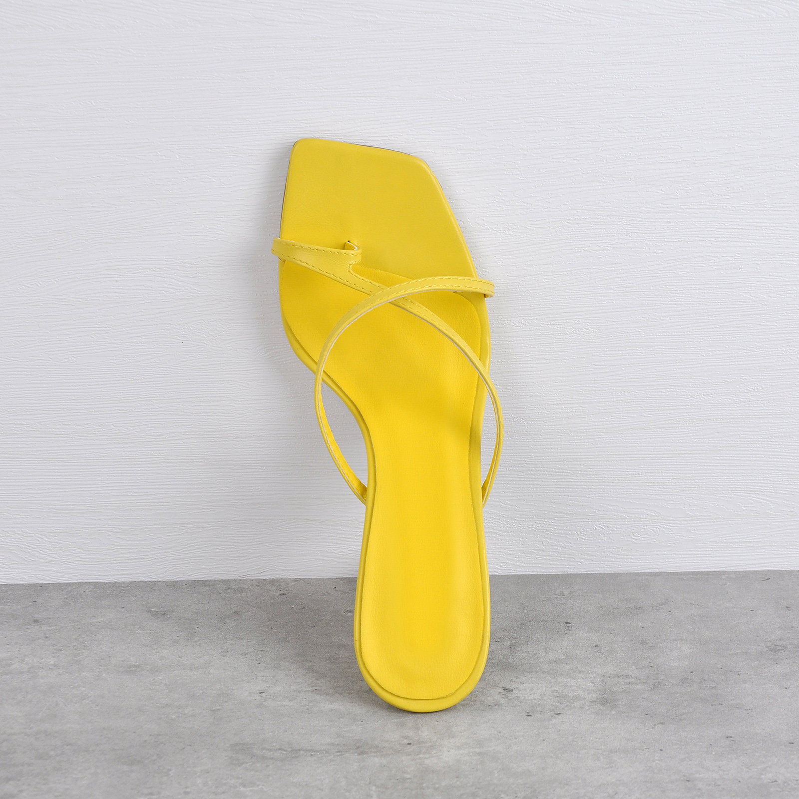 Yellow Square Toe Thong Mule Sandals