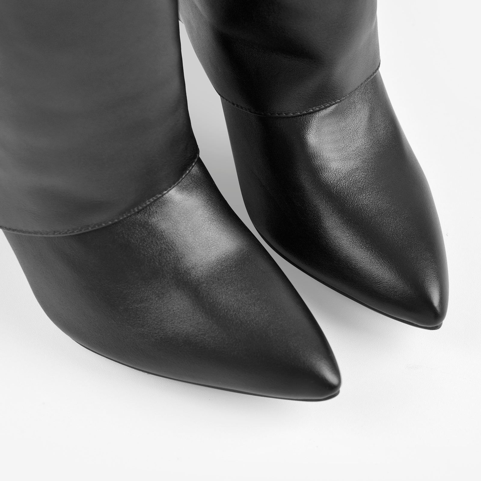 Fold Over Wedge Pointed Toe Black Boots