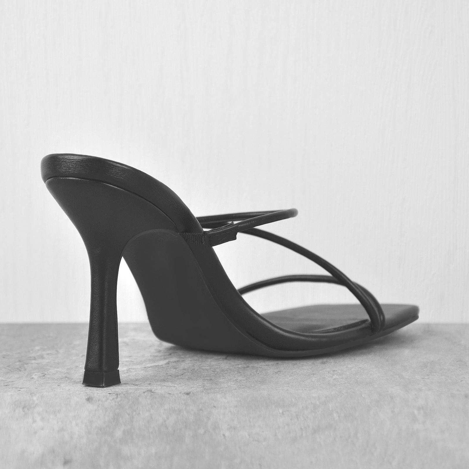 Square Toe Strappy Stiletto Mule Sandals