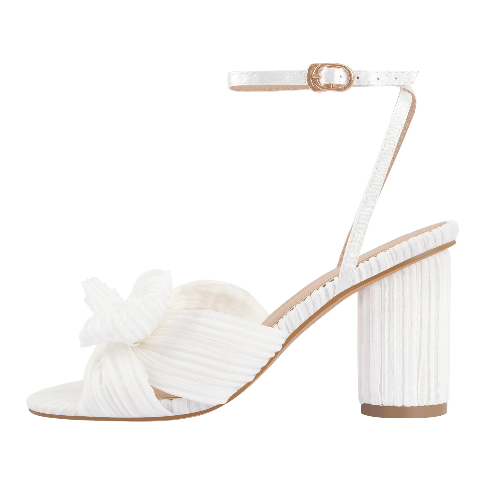Pleated Bow Block Chunky Heel Sandals