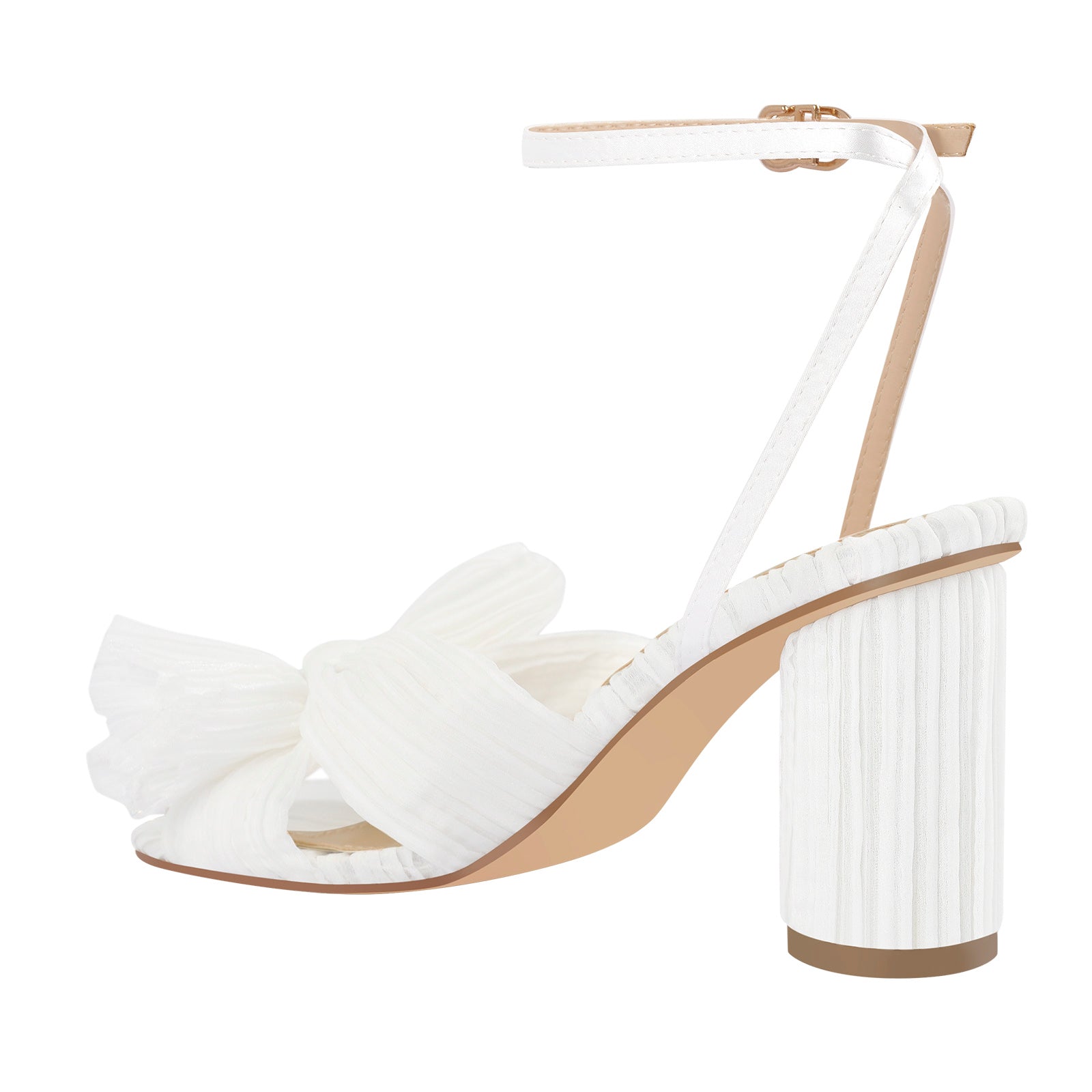Pleated Bow Block Chunky Heel Sandals