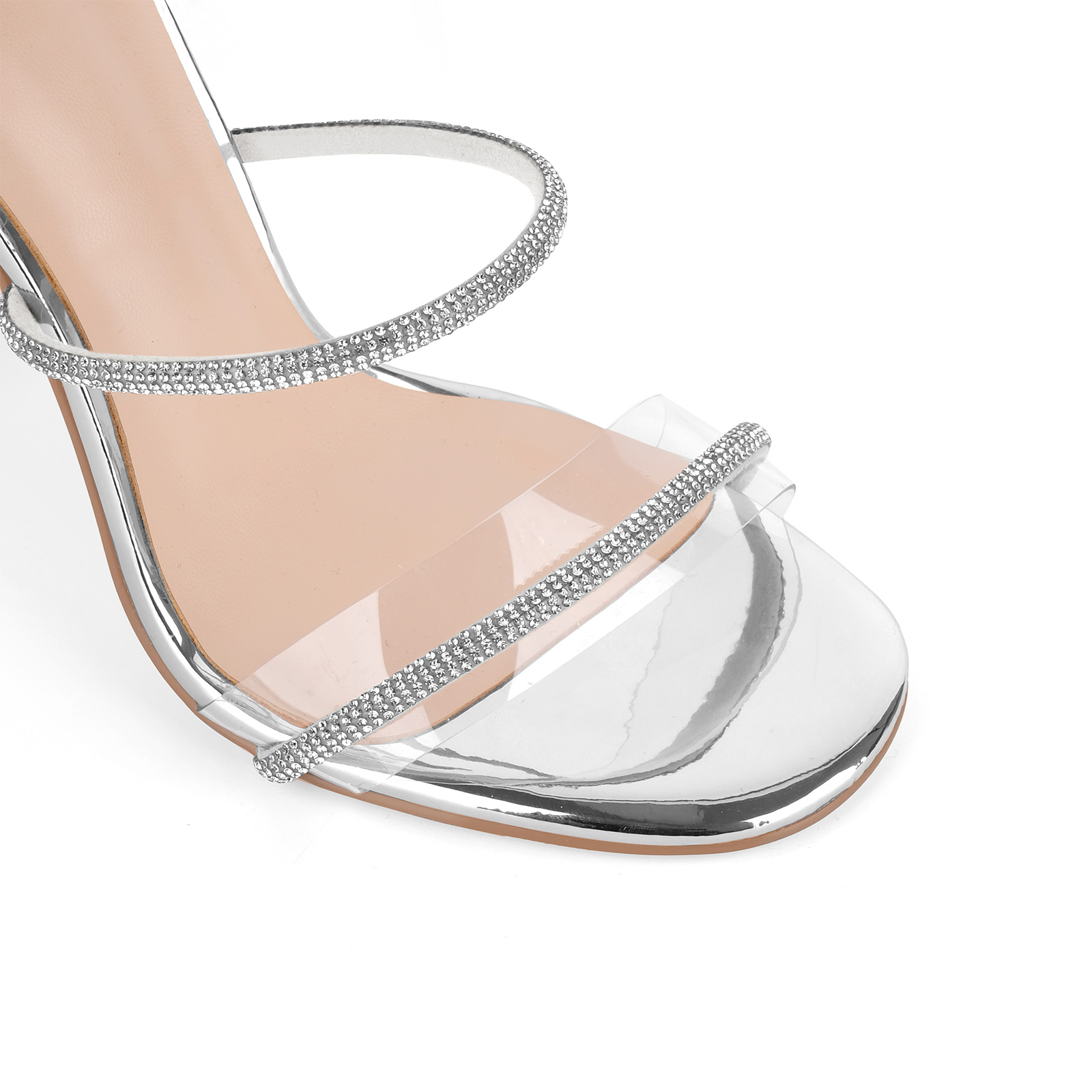 Round Toe Rhinestone Clear Ankle Strap Sandals