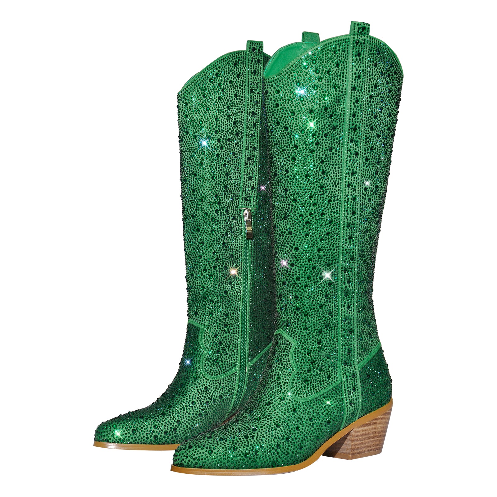 Rhinestone Round Toe Knee-high Boots