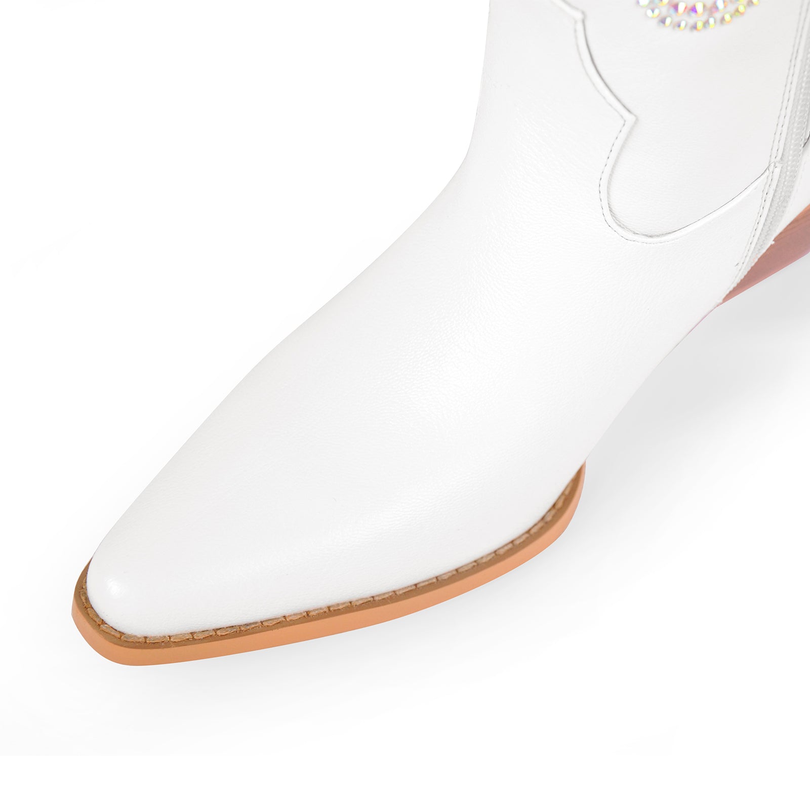 Rhinestone Embroidery Zipper White Western Boots