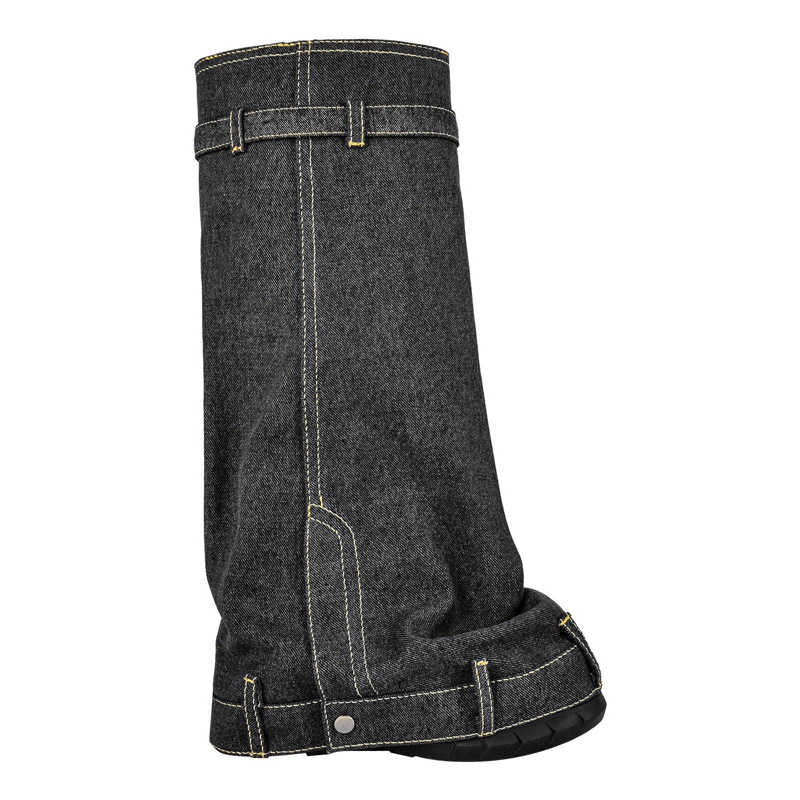 Round Toe Thick Wedge Heel Denim Boots