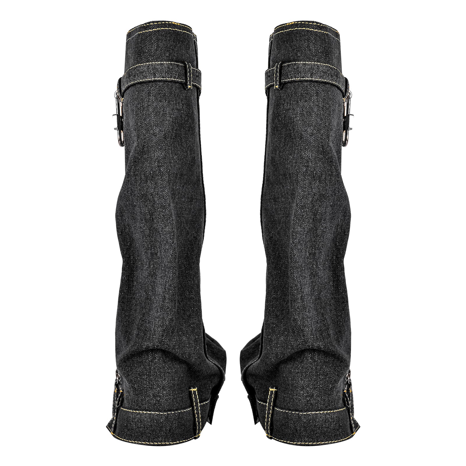 Round Toe Thick Wedge Heel Denim Boots