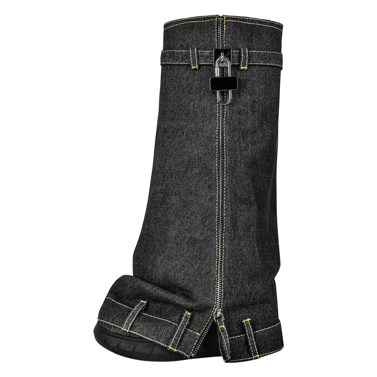 Round Toe Thick Wedge Heel Denim Boots
