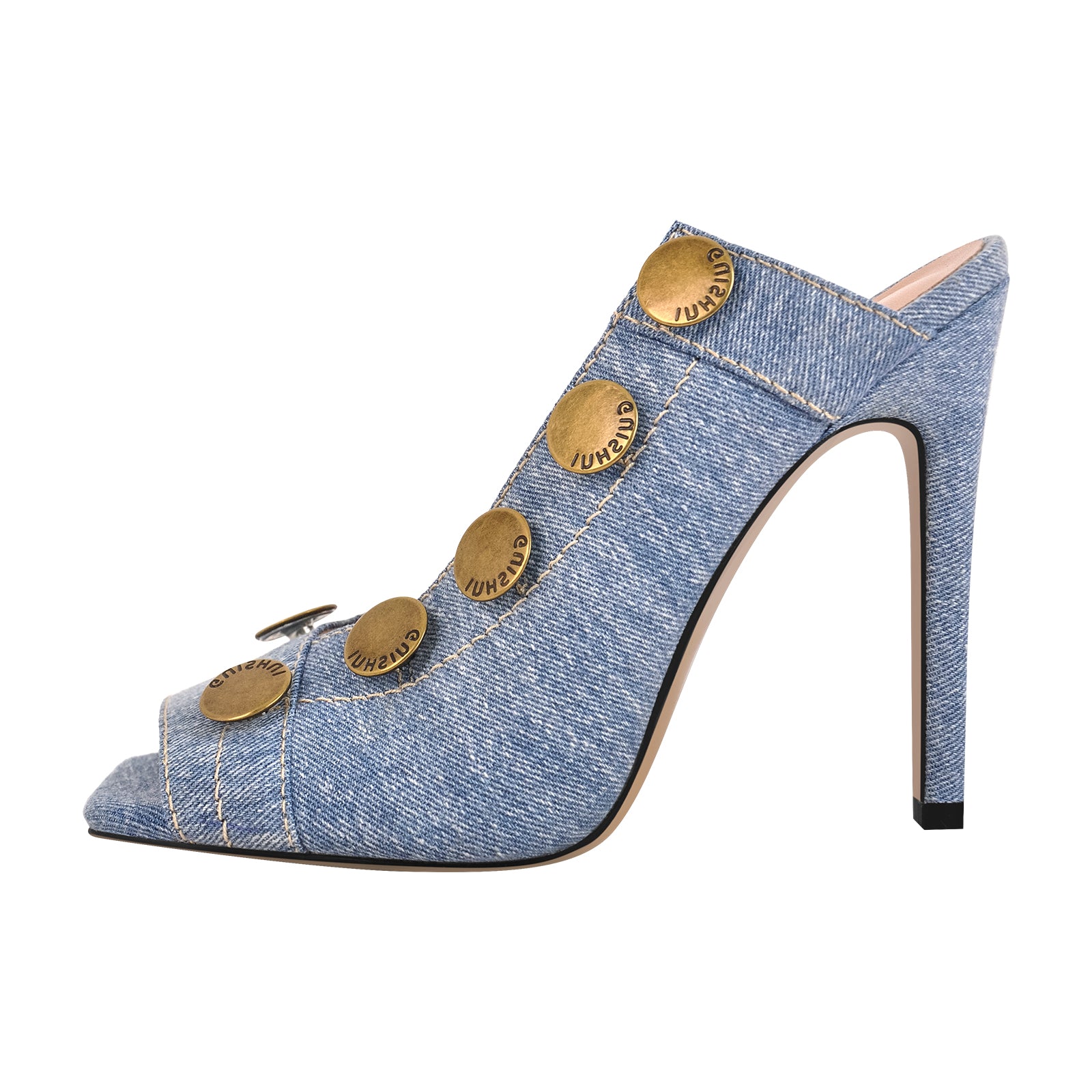 Denim Square Toe High Stiletto Sandals