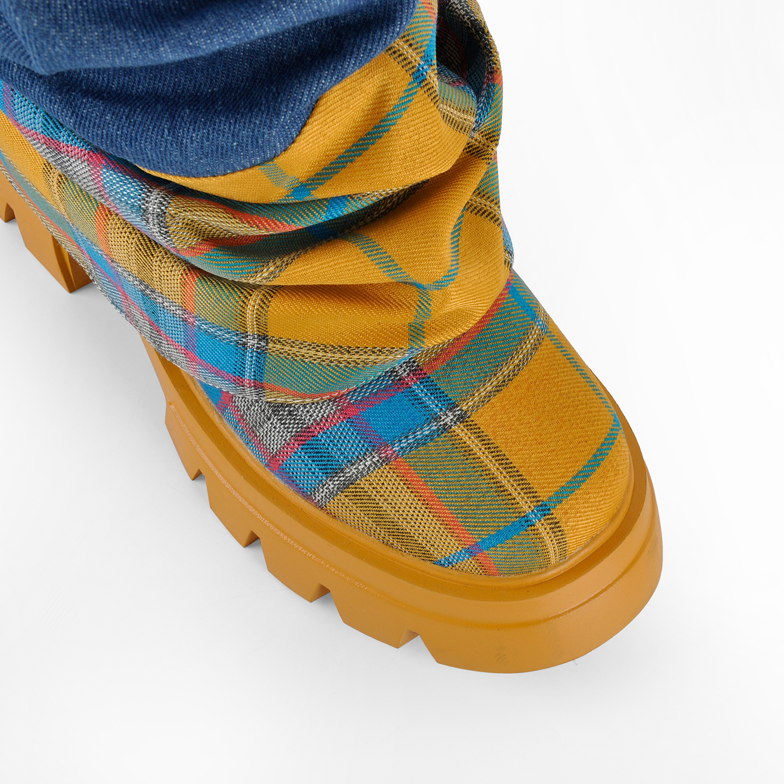 Plaid Pleated Fold Over Mid-Calf Boots