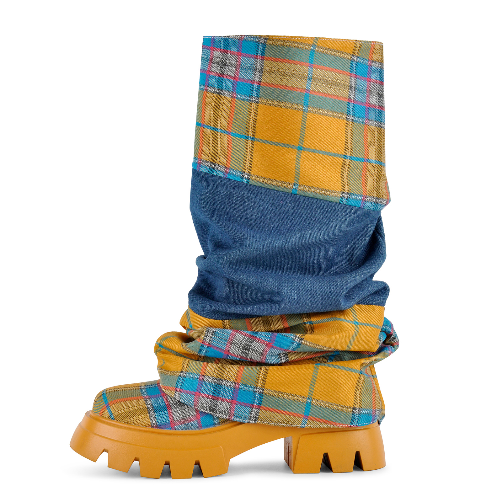 Plaid Pleated Fold Over Mid-Calf Boots