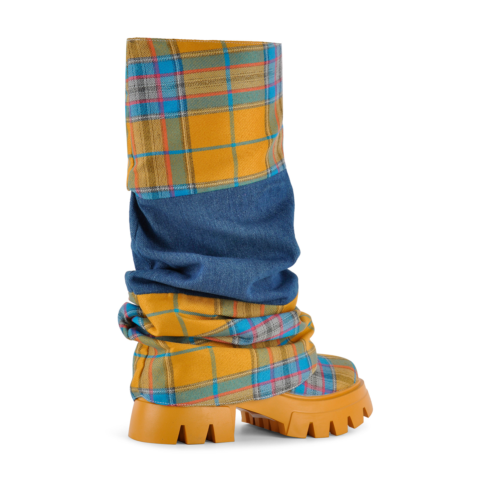 Plaid Pleated Fold Over Mid-Calf Boots