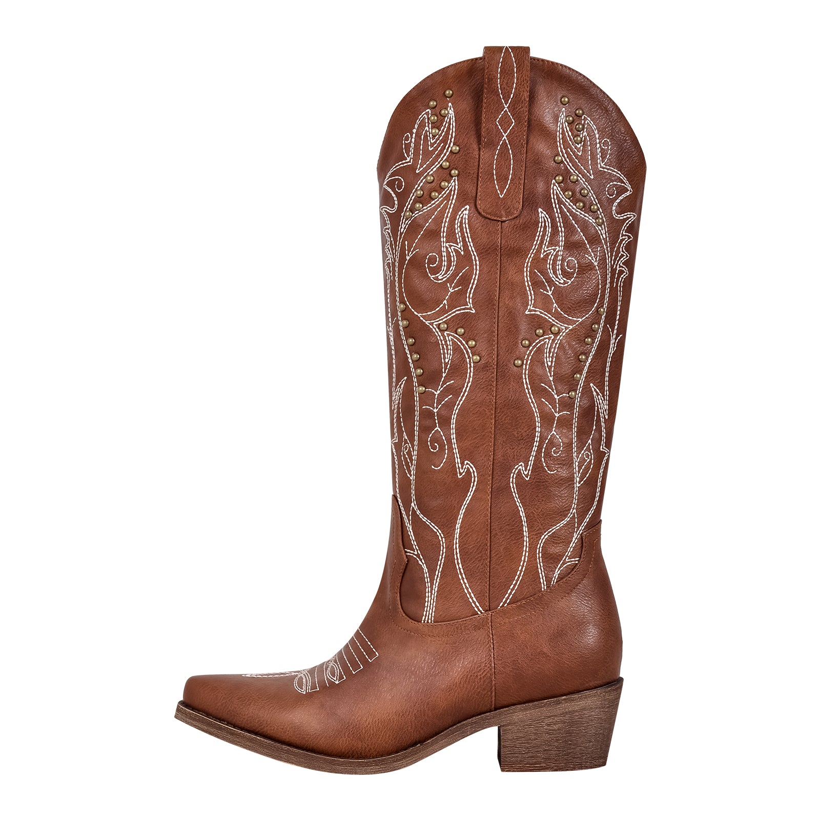 Chunky Heel Western Knee High Embroidery Boots